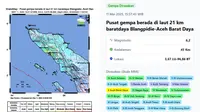 Gempa&nbsp;hari ini, Minggu (11/5/2025) pukul 15:57:43 WIB&nbsp;membuat wilayah Blangpidie, Aceh Barat Daya bergetar. (www.bmkg.go.id)