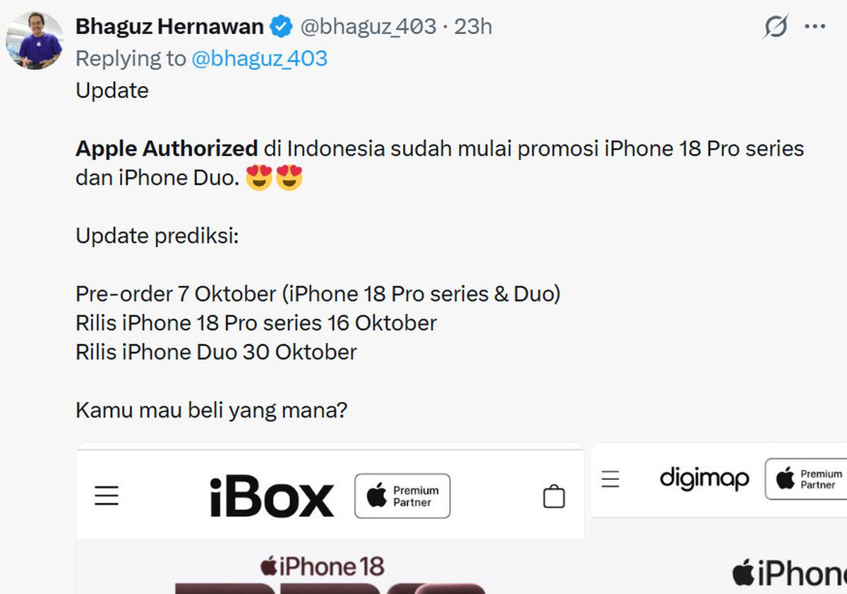 Bocoran Tanggal Rilis iPhone 18 dan Duo oleh Bagus Hermawan