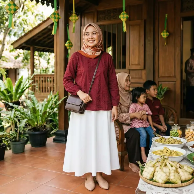 Rok putih dan blouse warna untuk lebaran (Foto: Gemini AI)