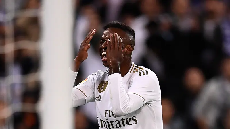 Ekspresi kekecewaan pemain Real Madrid Vinicius Jr saat melawan Real Betis