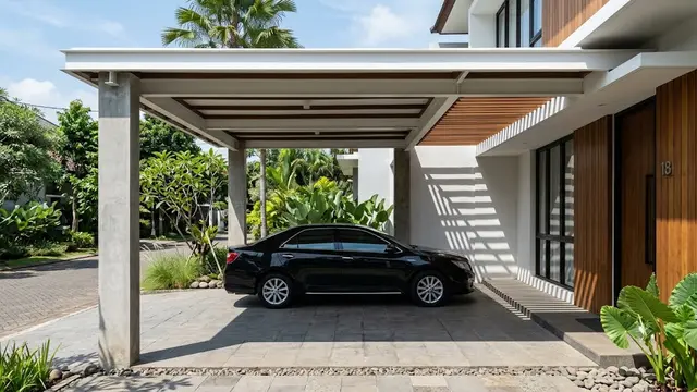 Carport Kombinasi Atap Solid dan Void Samping