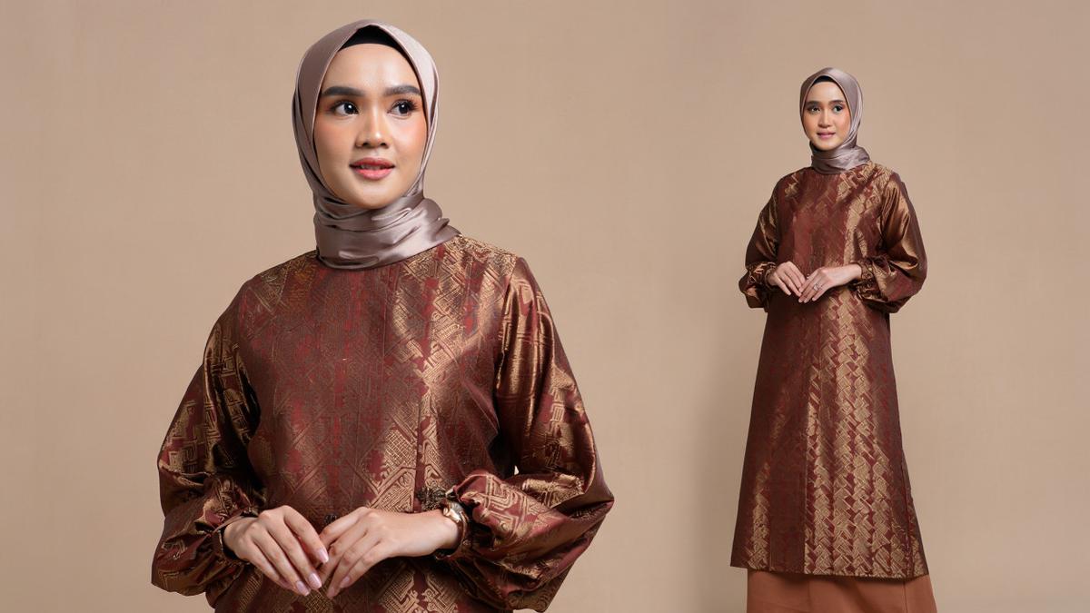 8 Model Gamis Brokat Kombinasi Satin Lengan Balon untuk Pesta, Mewah dan Elegan di 2025