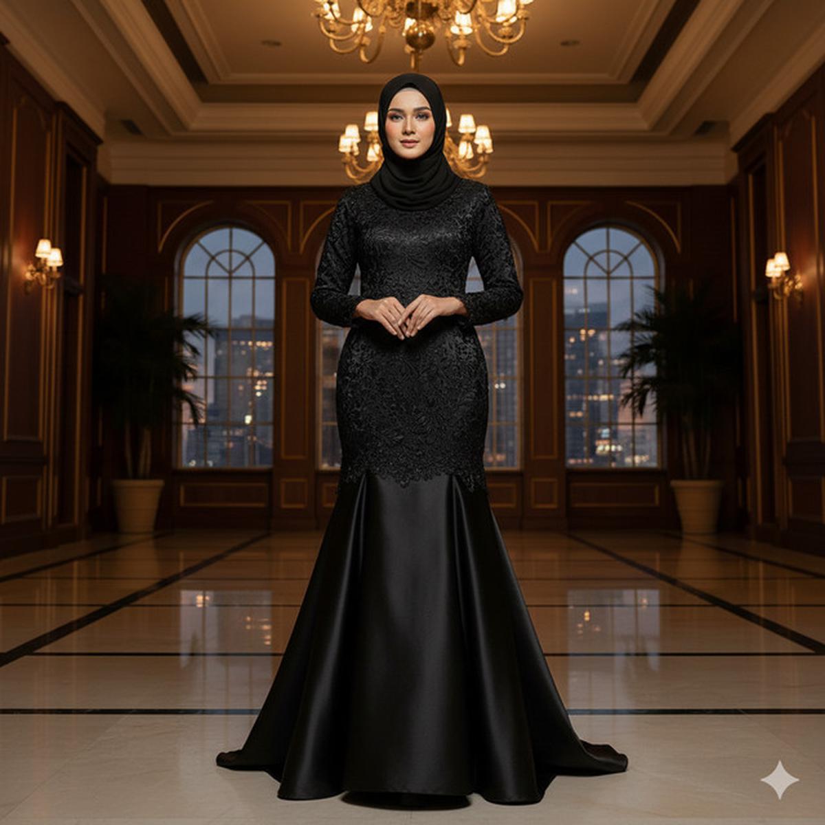 8 Model Gamis Hitam Syar'i dengan Kombinasi Lace 2025, Menawan untuk Acara Formal