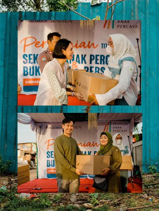 "Sekolah ini adalah sekolah yang kami inisiasi sejak tahun lalu, sekolah gratis bagi masyarakat di kampung pemulung." lanjut Andien. [Instagram/andienaisyah]