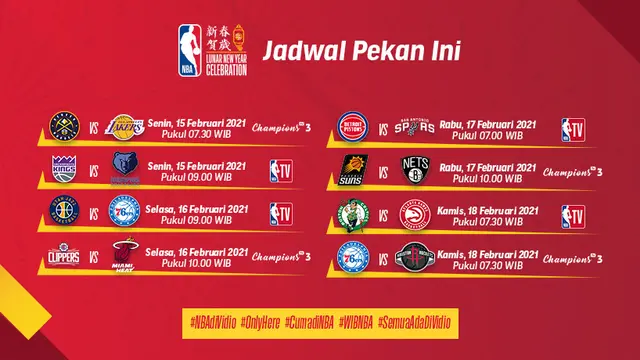 Jadwal NBA 2020/2021 pekan sembilan di Vidio