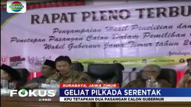KPU Provinsi Jawa Timur, akhirnya menetapkan dua pasangan calon gubernur dan wakil gubernur Jawa Timur.