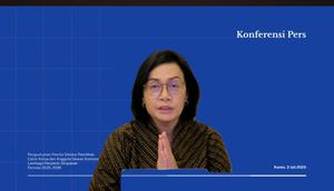 Menkeu Sri Mulyani&nbsp;dalam pengumuman seleksi calon Ketua dan Anggota Dewan Komisioner LPS periode 2025&ndash;2030, di Jakarta, Kamis (3/7/2025). (Foto: tangkapan layar/Tira Santia)