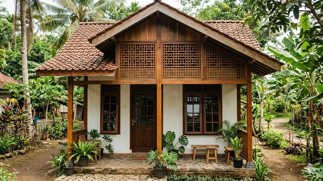Desain Rumah Kecil dengan Lubang Angin Kayu Estetik (Foto: Gemini AI)