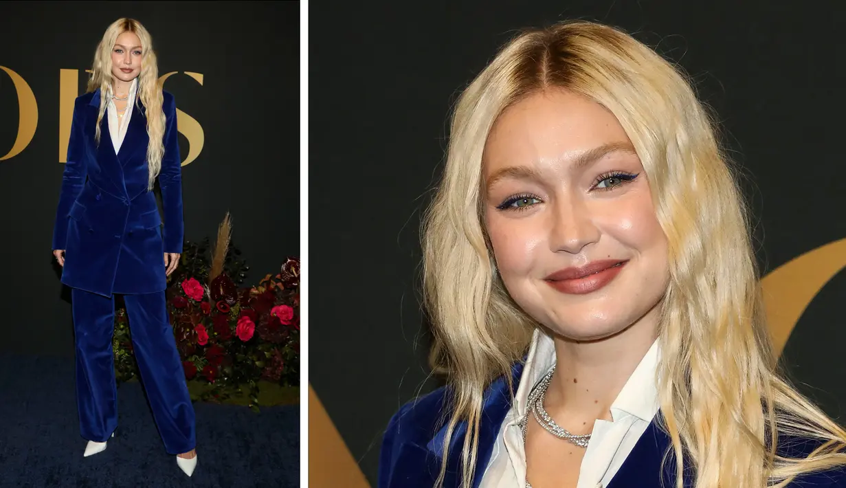 Foto kolase Gigi Hadid saat menghadiri WWD Honors Awards yang diselenggarakan oleh Women's Wear Daily di Cipriani South Street di New York, pada Selasa, 25 Oktober 2022. (Photo by Andy Kropa/Invision/AP)