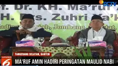 Cawapres nomor urut nol satu Ma'ruf Amin menghadiri peringatan Maulid Nabi Muhammad yang digelar di Pondok Pesantren Madinatun Jannah di Tangerang Selatan, Banten.