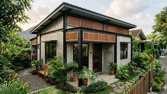 Desain Rumah Kecil dengan Lubang Angin Kayu Estetik (Foto: Gemini AI)