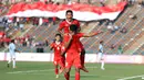 Pemain Timnas Indonesia U-22 Muhammad Ramadhan Sananta (depan) merayakan golnya ke gawang Timnas Myanmar U-22 dengan Muhammad Fajar Fathur Rachman pada pertandingan sepak bola babak penyisihan Grup A SEA Games 2023 di Stadion Nasional Olimpiade, Phnom Penh, Kamboja, Kamis (4/5/2023). (Dok. PSSI)