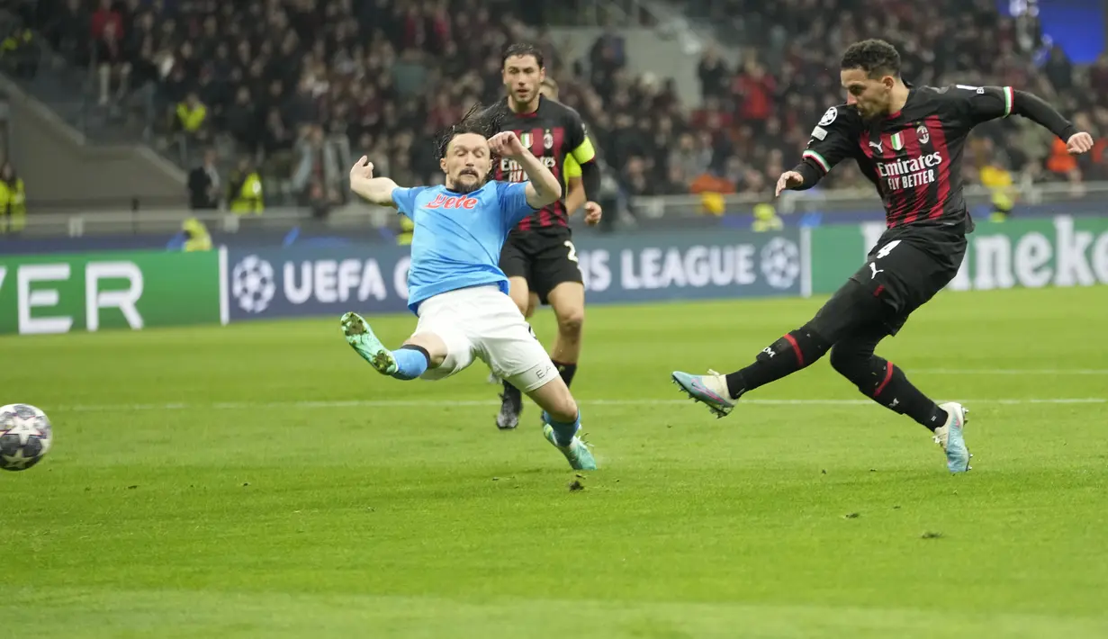 Gol tunggal kemenangan Milan atas Napoli pada laga ini  diciptakan oleh Ismael Bennacer di akhir babak pertama. (AP Photo/Luca Bruno)