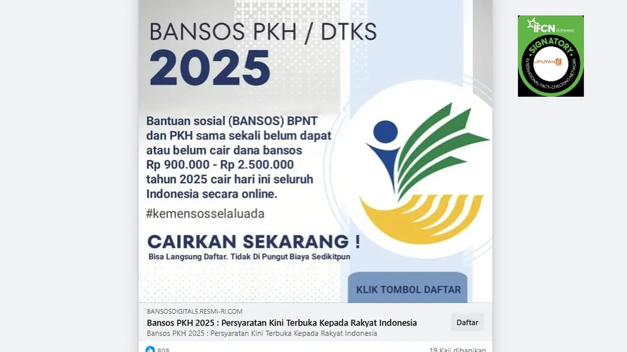 Tangkapan latar klaim pendaftaran bansos PKH 2025.