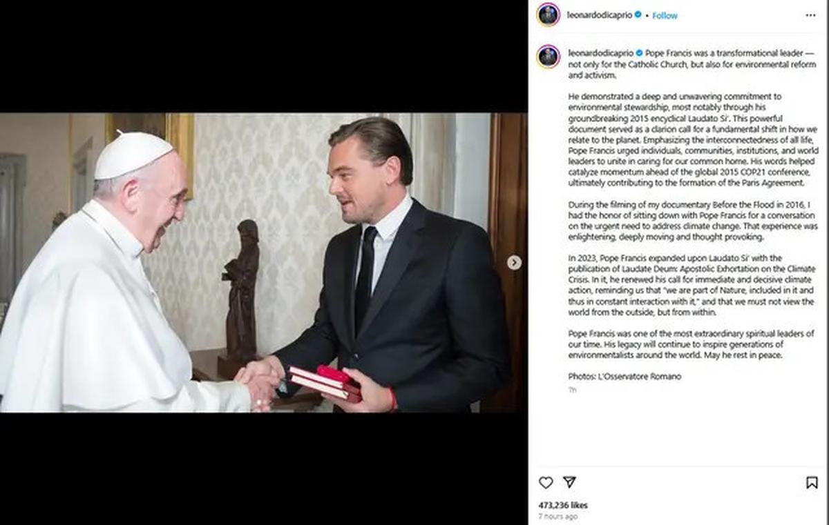 Leonardo DiCaprio Kenang Paus Fransiskus, Sebut Mendiang Aktivis Lingkungan yang Gigih