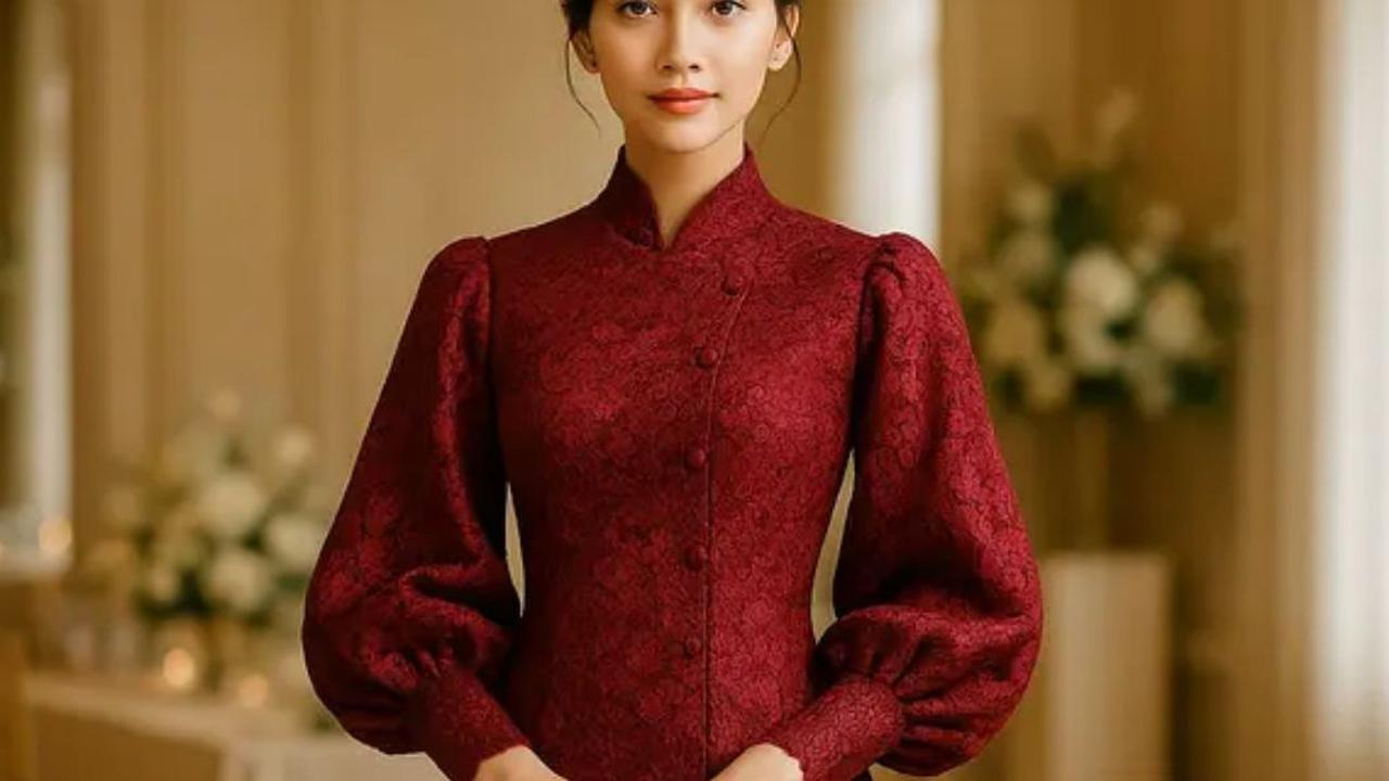 llustrasi Kebaya Brokat Lengan Balon