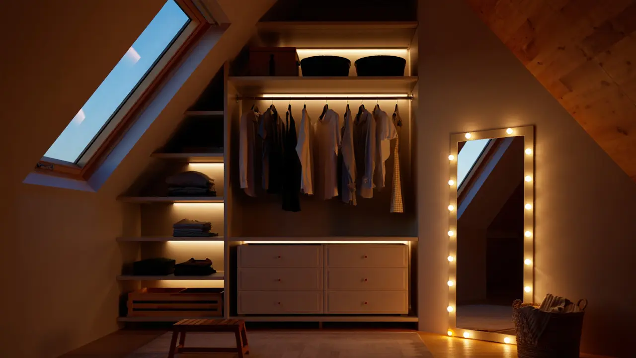 Ruang atas rumah kecil jadi Walk-in Closet Modern (Foto: Reve Art AI)
