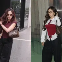 Tampil boyish menjadi salah satu gaya andalan Mahalini Raharja. Kali ini, ia tampil dalam dua look sekaligus dengan jinjing tas yang sama, Louis Vuitton The Drop PM seharga Rp46jutaan [@mahaliniraharja]