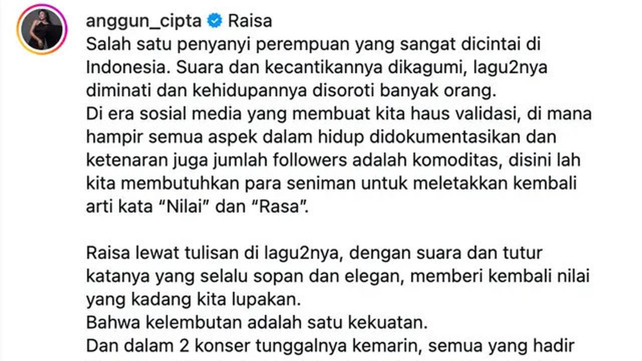 Surat Terbuka Anggun untuk Raisa Setelah Konser, Ingatkan Kelembutan Adalah Kekuatan