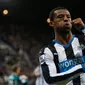 Gelandang Newcastle, Georginio Wijnaldum melakukan selebrasi usai mencetak gol kegawang Liverpool pada lanjutan Liga Inggris di Stadion St James' Park, Inggris (6/12). Newcastle menang atas Liverpool dengan skor 2-0. (Reuters/Andrew Yates)