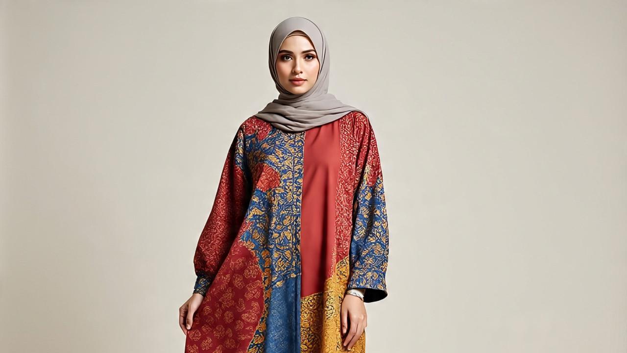 8 Gamis Batik Kombinasi Warna Bold Kontras 2025, Tampilkan Sisi Kasual dan Feminin