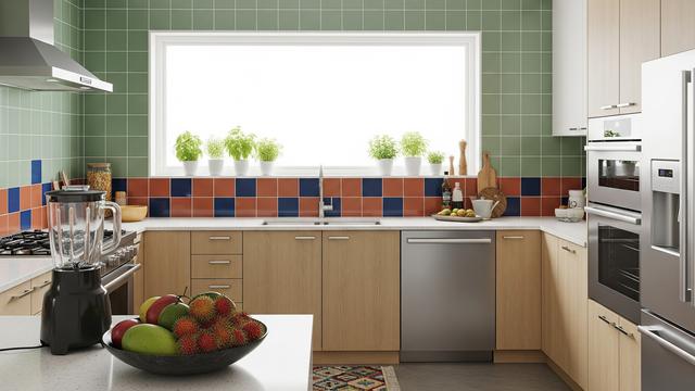 Keramik Warna Solid Cerah dengan Grouting Berani