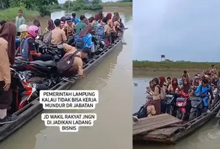 Potret miris Lampung, para pelajar berdesakan nik getek karena tidak ada jembatan penyeberangan