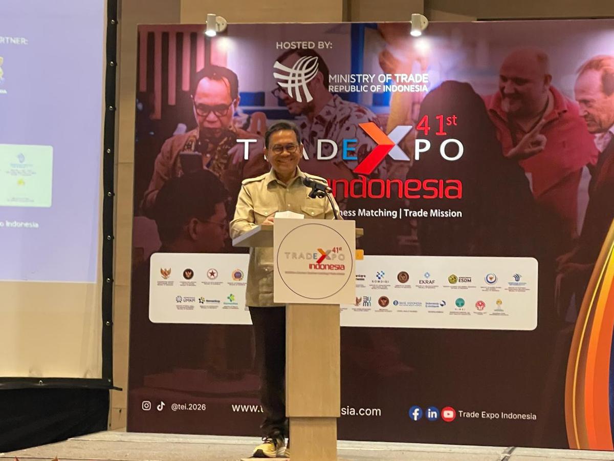 Mendag Budi Santoso di acara Sosialisasi Trade Expo Indonesia (TEI) 2026, di Alila Hotel Solo, Kamis (20/8). (merdeka.com/arie sunaryo).