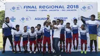 Pemain Asiop Apacinti merayakan kemenangan atas Salfas Soccer pada final Danone Nation Cup 2018 Regional DKI Jakarta di Stadion Sunter, Jakarta, Minggu (1/4/2018). Asiop menang 3-0 atas Salfas. (Bola.com/Vitalis Yogi Trisna)