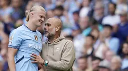 Erling Haaland langsung jauh memimpin daftar pencetak gol terbanyak Premier League 2024-2025 dengan total empat gol. (AP Photo/Dave Thompson)