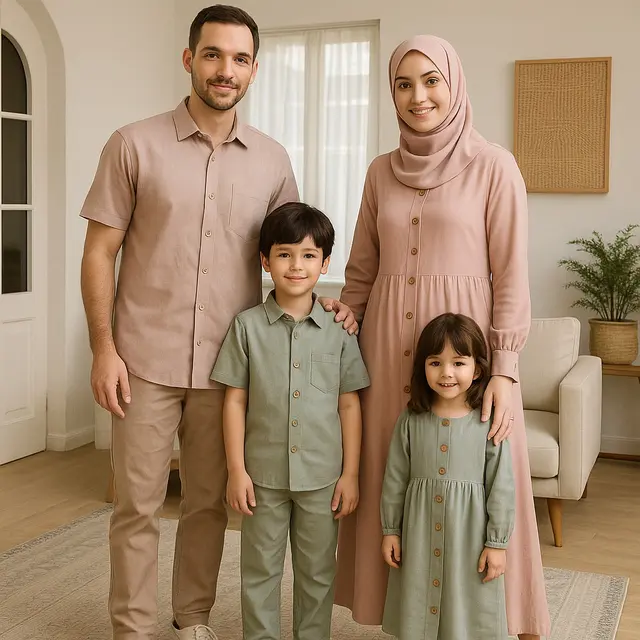 7 Ide Gamis Seragam Sekeluarga dengan 2 Anak, Kompak dan Elegan untuk Momen Spesial