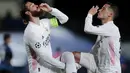 Real Madrid - Anak asuh Zinedine Zidane sukses menyingkirkan Liverpool lewat kemenangan agregat 1-3. Pada leg pertama di Madrid, Los Blancos sukses menekuk Liverpool 3-1 dan mampu menahan imbang The Reds di Anfield dengan skor 0-0. (AP/Bernat Armangue)