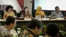 Menko PMK Puan Maharani (kedua kanan) saat memimpin rapat tingkat Menteri di Kementerian Kemenko PMK) Jakarta, Kamis (30/3). Rapat tersebut membahas pengendalian Defisit DJS Kesehatan. (Liputan6.com/Faizal Fanani)