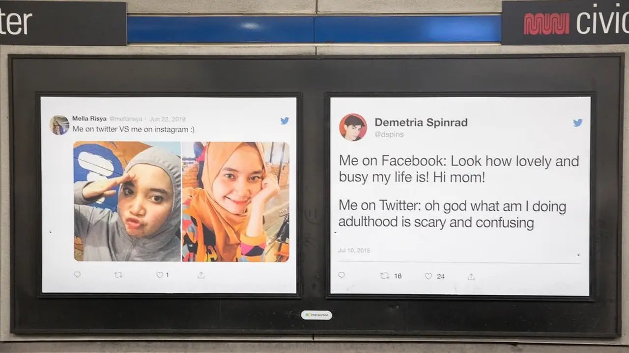 Twit Dipajang di Stasiun Kereta Amerika
