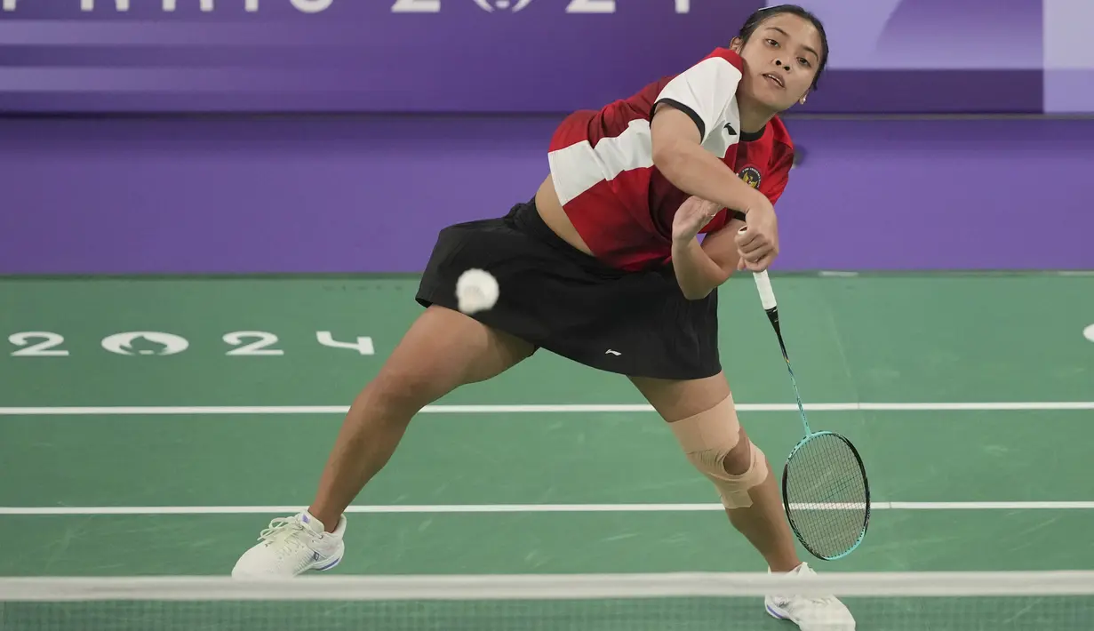 Gregoria Mariska Tunjung lolos perempat final Olimpiade Paris 2024. (AP Photo/Dita Alangkara)