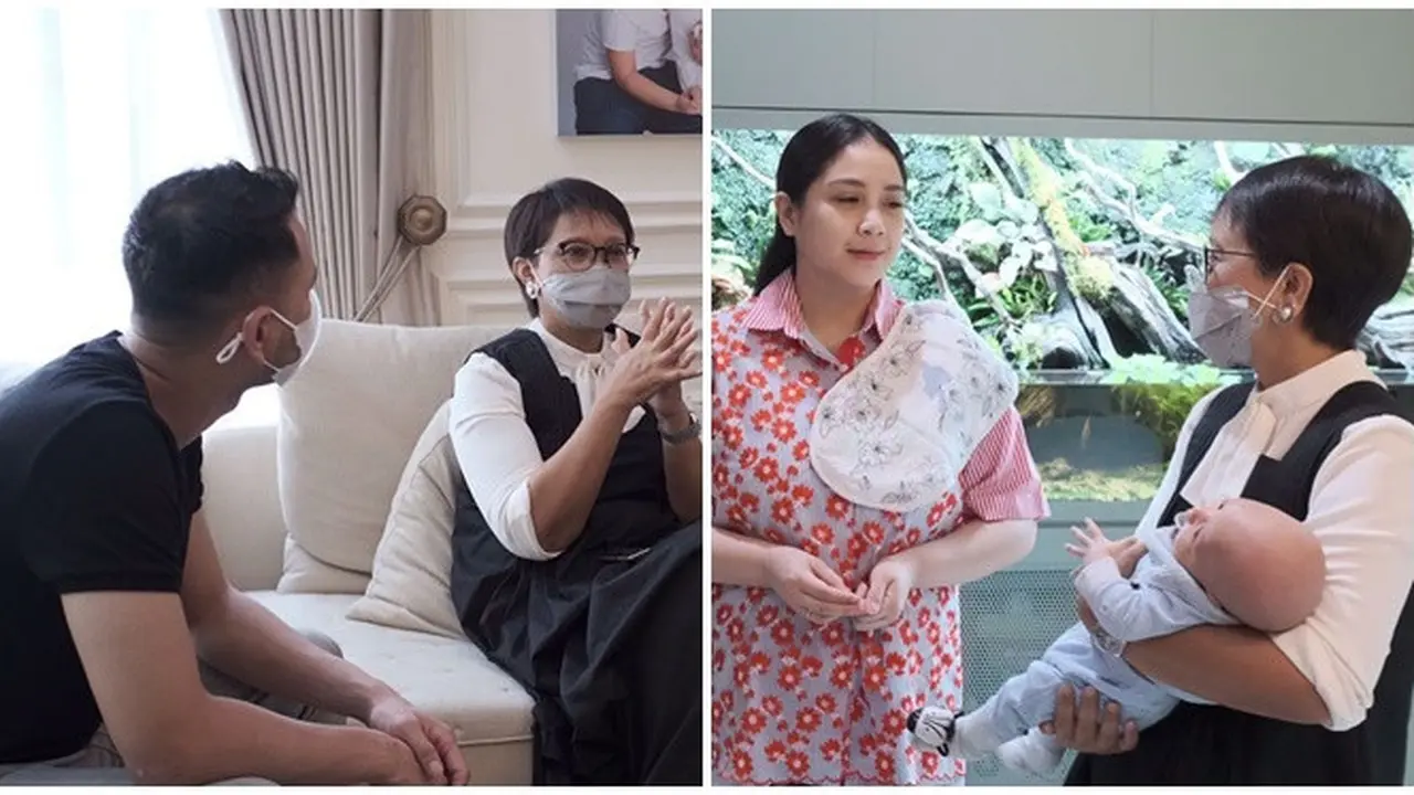5 Potret Menlu Retno Marsudi Jenguk Anak Kedua Raffi Ahmad, Ajak Sang Cucu