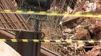 Area lahan yang amblas di depan Menara Saidah, Pancoran, Jakarta Selatan yang digunakan untuk pembangunan LRT.