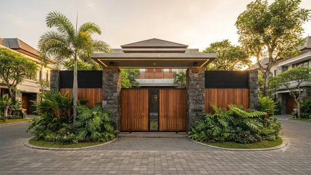 Desain Gerbang Rumah Bergaya Tropis Modern
