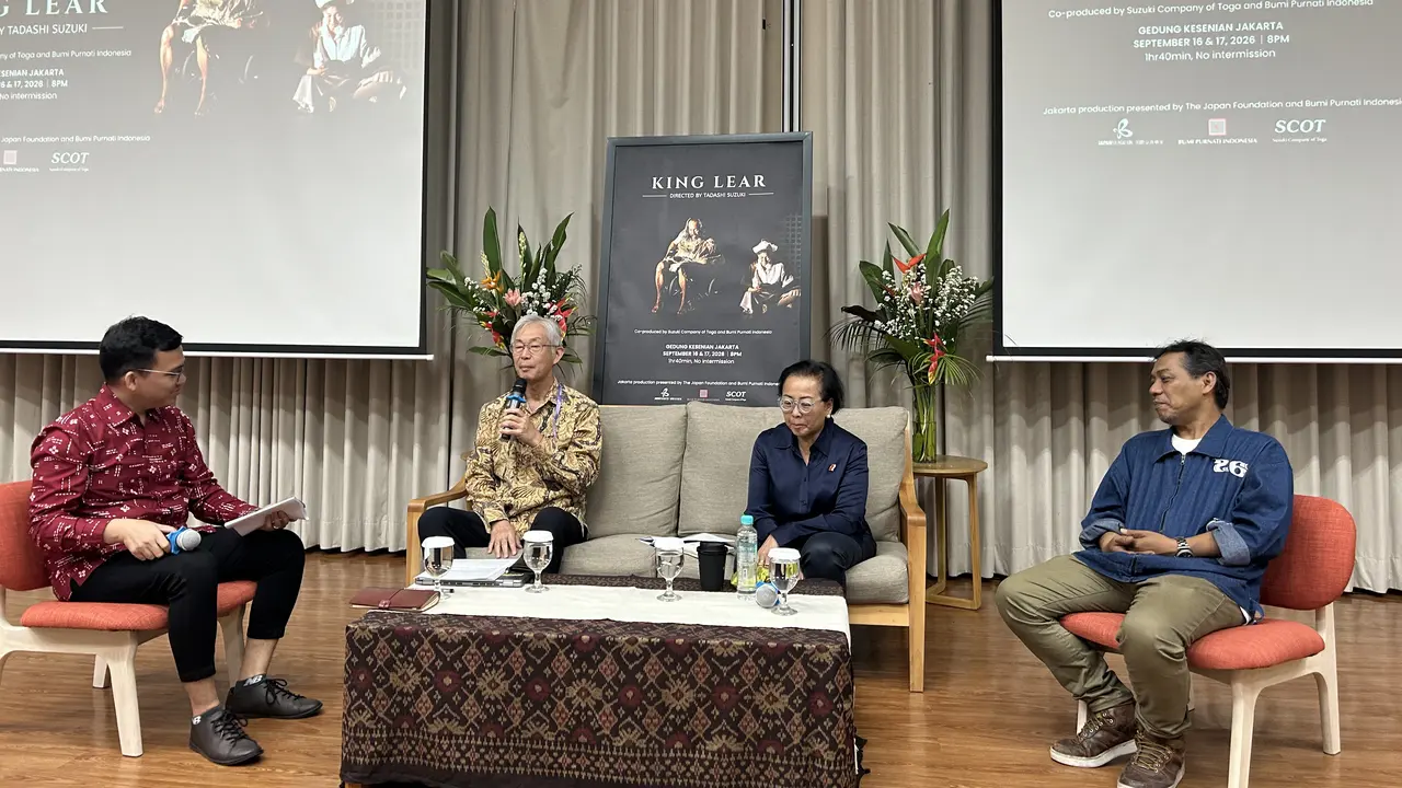 Inami Kazumi, Restu Imansari Kusumaningrum, dan Bambang Prihadi Pada Presscon King Lear Senin (31/8/2026) (Dok: Liputan6/Nasywa Fakhirah)