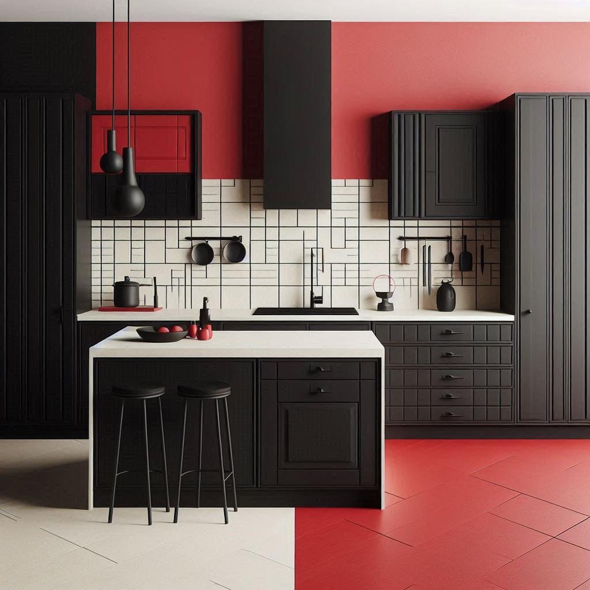 Desain Dapur Warna Merah Hitam
