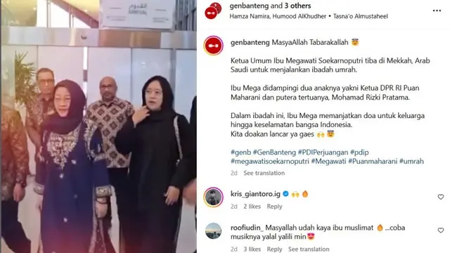 Pakai Busana Muslimah dan Kerudung, Penampilan Megawati Saat Umrah Tuai Pujian. foto: (dok.Instagram @genbanteng/https://www.instagram.com/p/DF4lsNnyl9K/Henry)