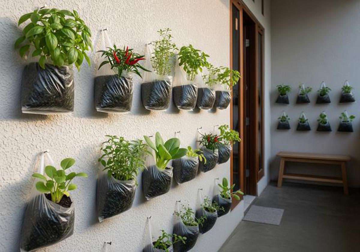 9 Desain Kebun Sayur Vertikal dari Kantong Kresek, Solusi Mandiri Pangan di Lahan Sempit