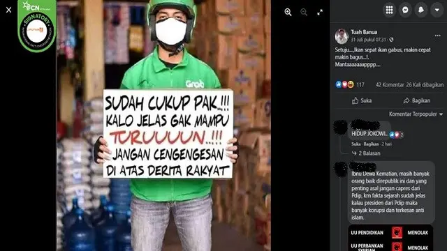 Gambar Tangkapan Layar Foto yang Diklaim Pengemudi Ojol Minta Jokowi Turun dari Kursi Presiden (sumber: Facebook).
