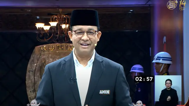 Anies Baswedan saat debat capres perdana di kantor Komisi Pemilihan Umum (KPU), Selasa (12/12/2023).
