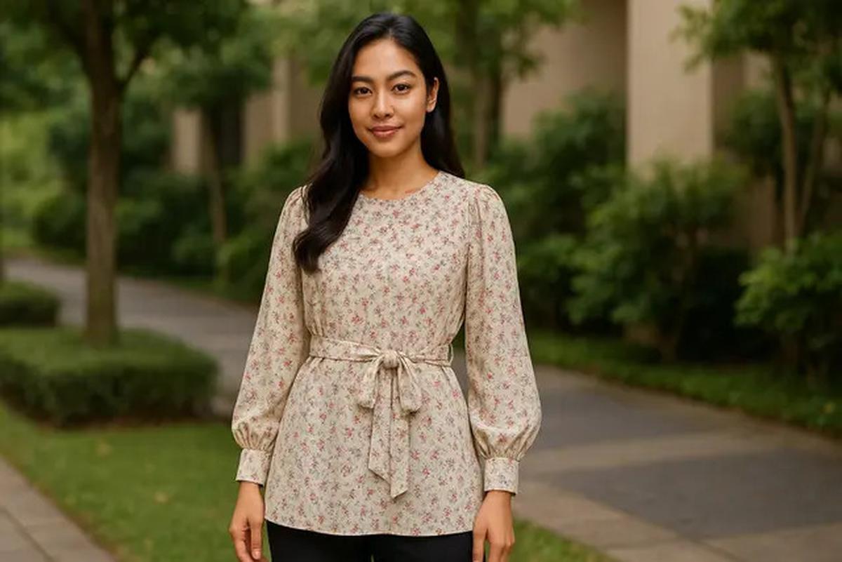 7 Model Tunik Motif Bunga Kecil Lengan Bishop, Bikin Tampilan Feminin dan Anggun di Segala Acara