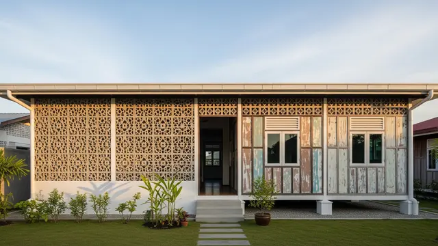 Rumah Kampung dengan Dinding Roster Kombinasi Kayu/Gemini AI