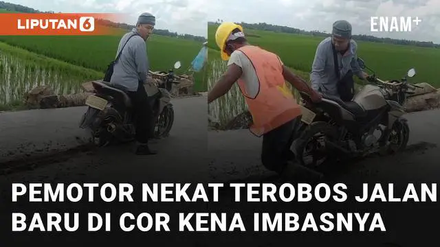 Ada-ada saja yang dilakukan oleh seorang pria ini ketika melintasi jalan baru dicor