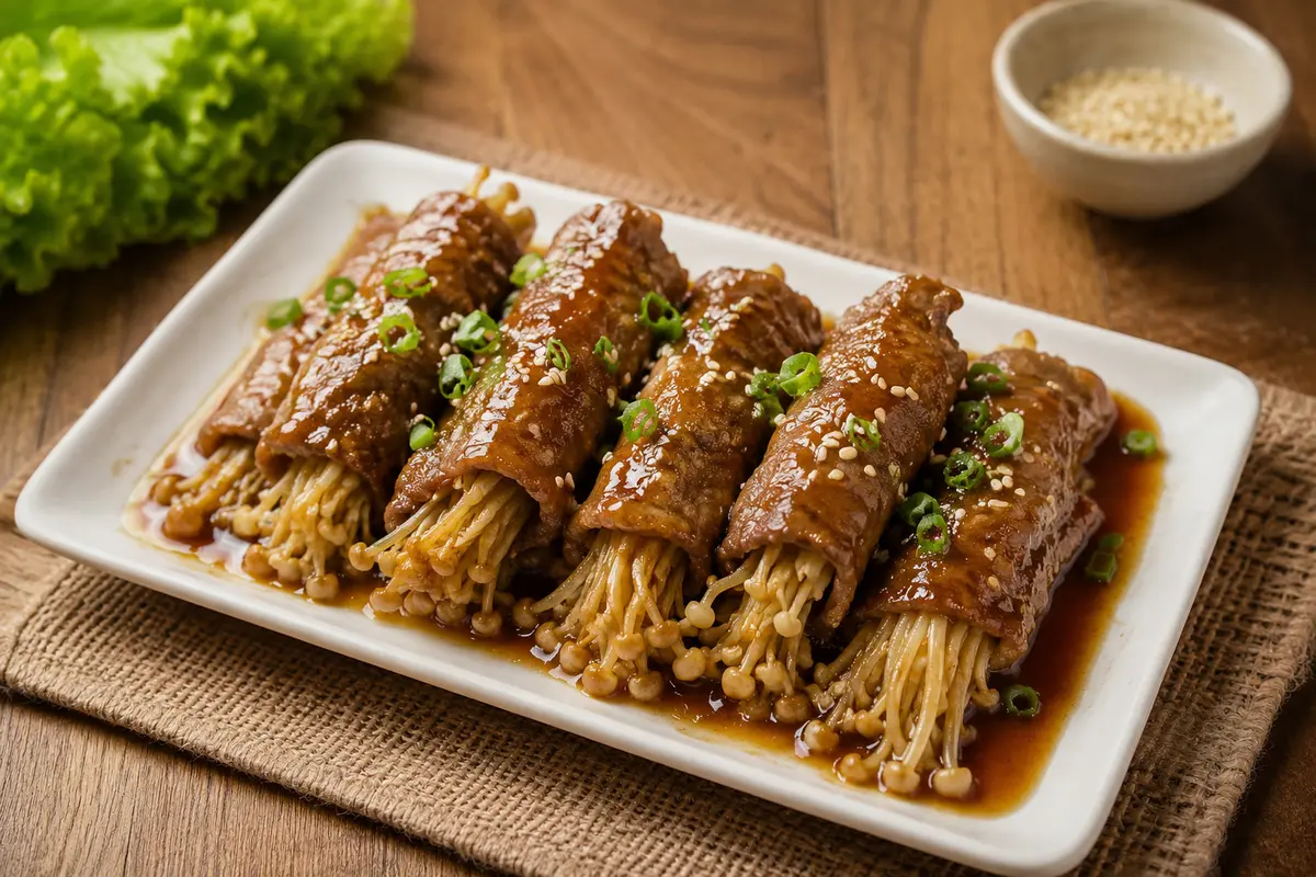 Beef Enoki Roll Panggang Teflon Pakai Daging Kurban