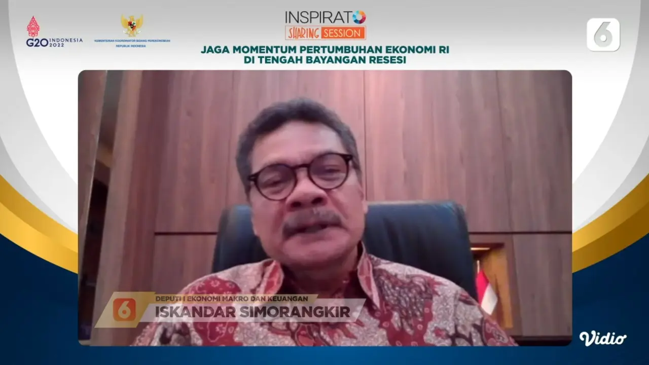 Deputi I Ekonomi Makro dan Keuangan Kemenko Perekonomian Iskandar Simorangkir dalam Inspirato Sharing Session Liputan6.com bertajuk 'Jaga Momentum Pertumbuhan Ekonomi RI di Tengah Bayangan Resesi', Jumat (18/11/2022).