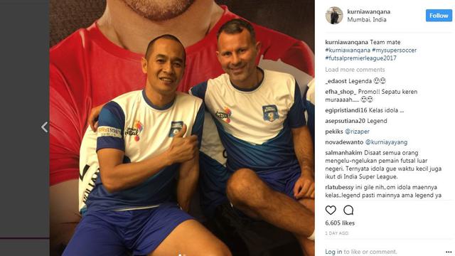 Kurniawan Dwi Yulianto tampil bersama legenda MU, Ryan Giggs di arean futsal